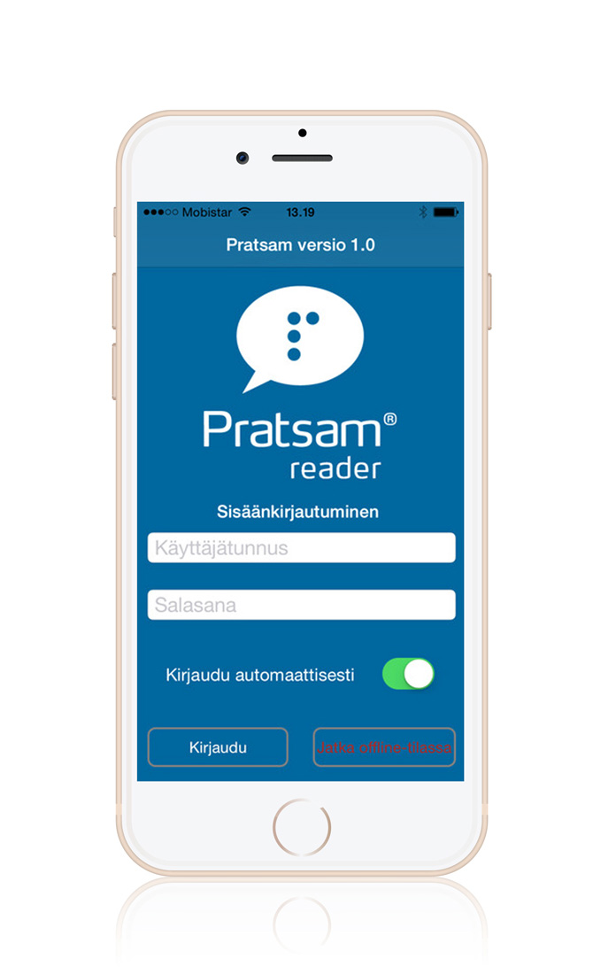 Pratsam Reader App - DAISY player app login screen